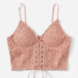 Pink/Mauve Lace up Corset Top Lace Detailing | M